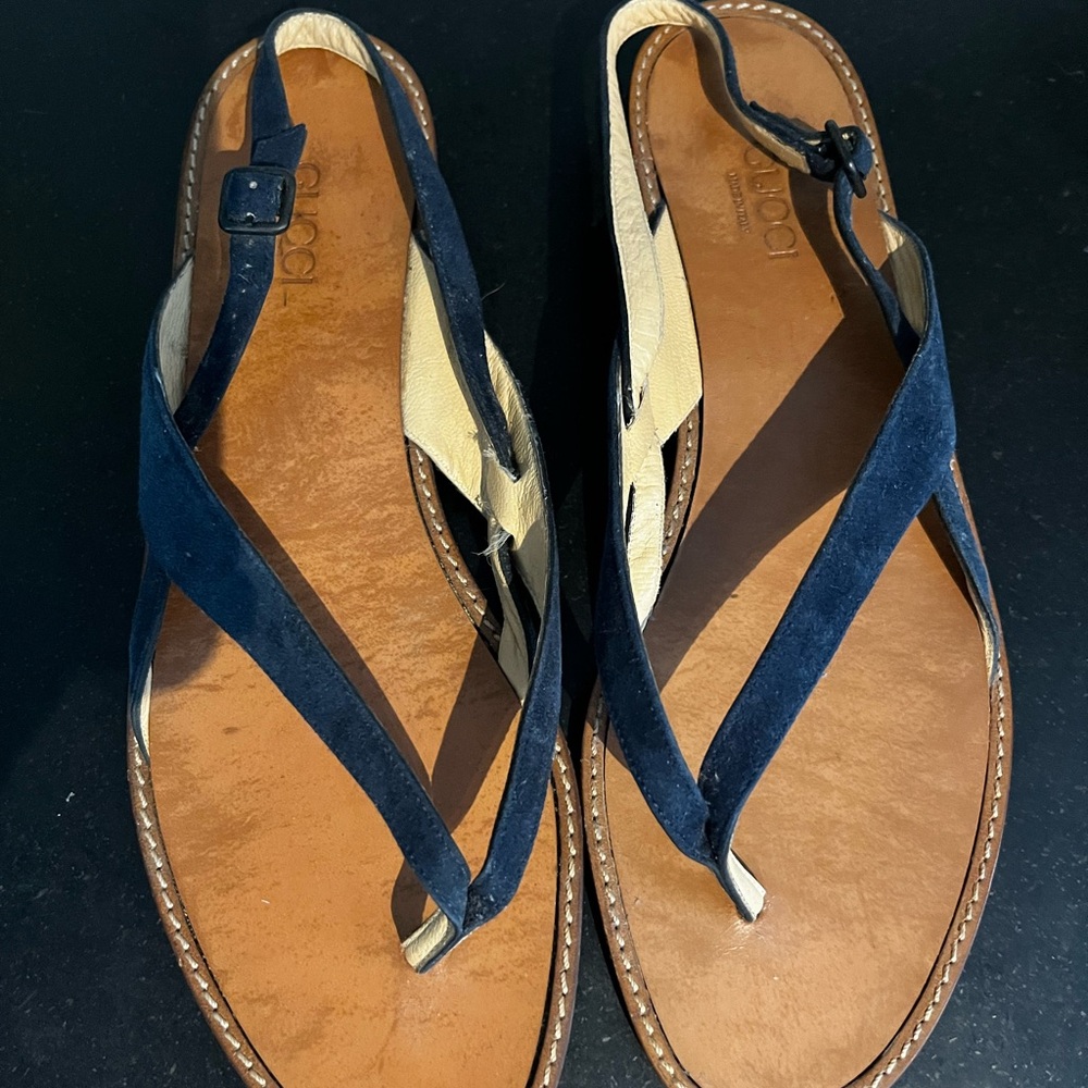Gucci Women’s Navy Suede Sandals - Picture 2 of 5